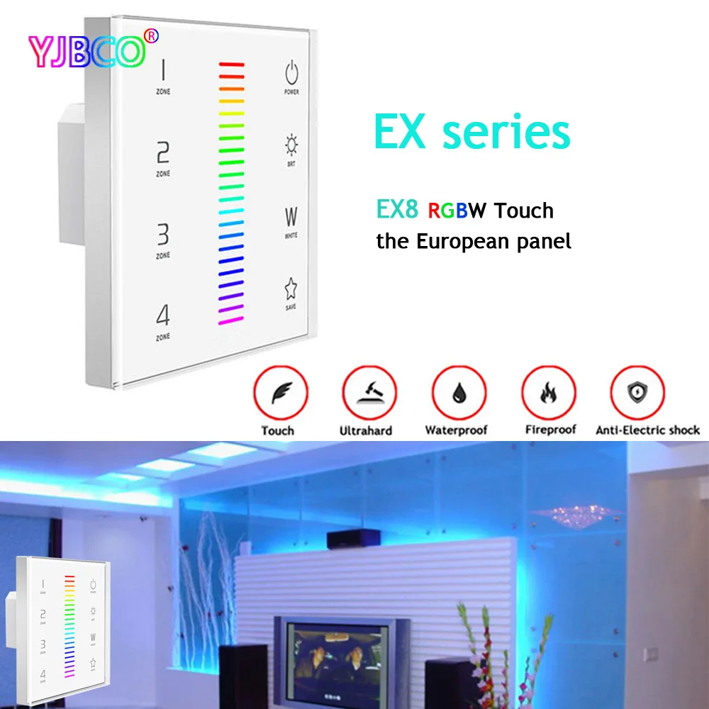 

Wall Mount RGBW 4 zone Touch Panel controller AC100-240V EX8 RF 2.4GHz DMX512 Output Signal for RGBW led bulb led lamp