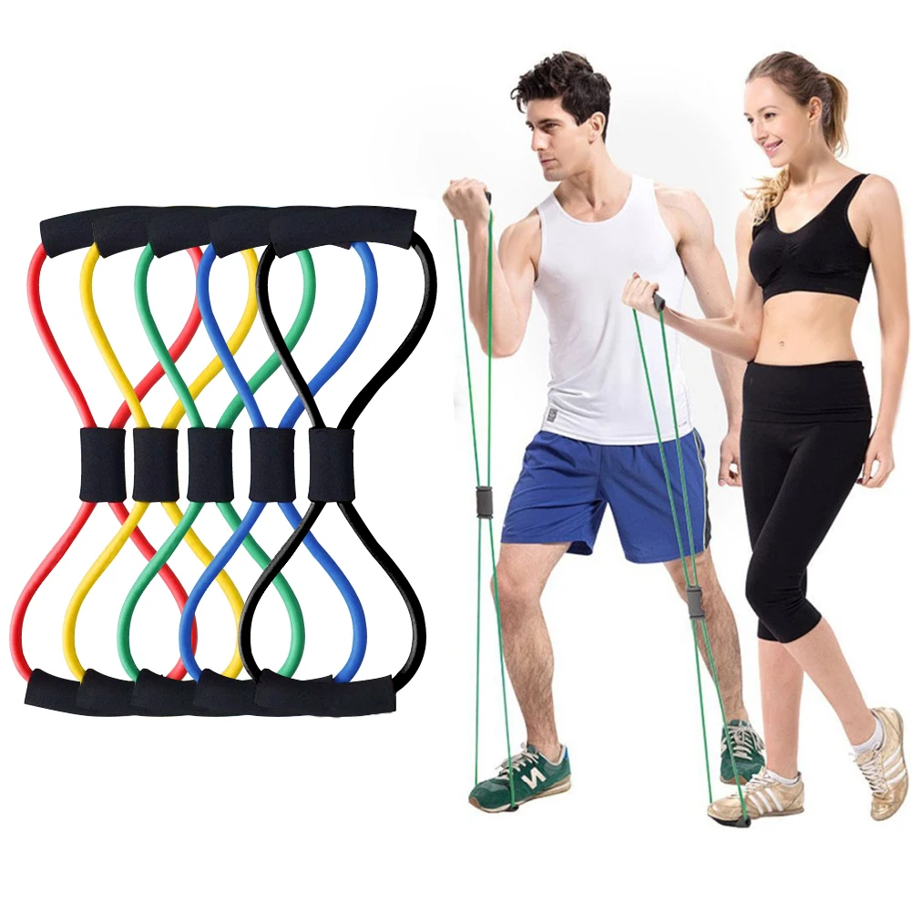 Fitness Elastic 8 Word Resistance Bands Tube Exercise Workout Band For Yoga