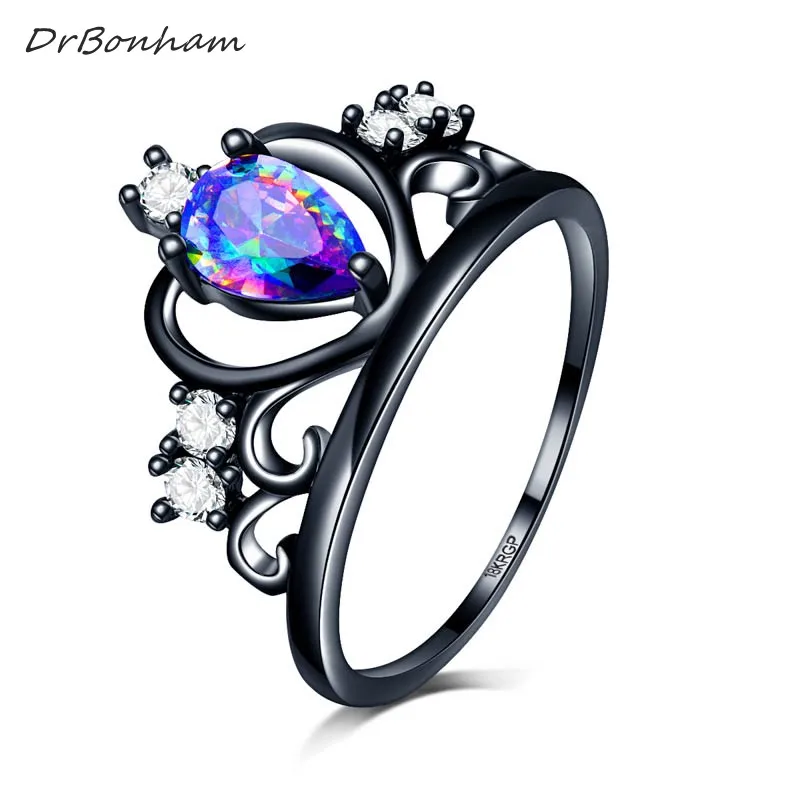 

DrBonham multi AAA zircon stone Princess Queen black Crown Ring engagement Cocktail alliance women DR1731