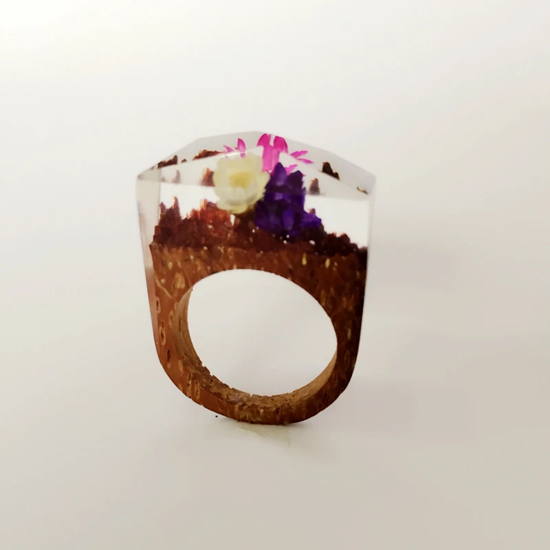 Colorful Dry Flower Secret Garden font b Wooden b font font b Rings b font Handmade