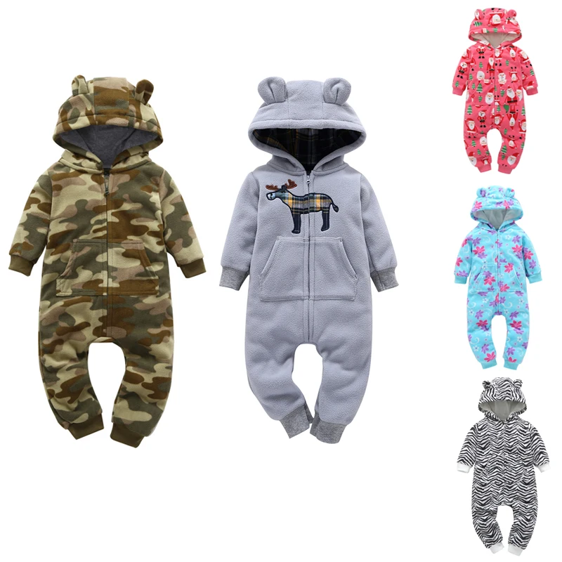 

FREE SHIPPING New Baby Rompers Boys and Girls Clothing Set Fleece Hooded Long Sleeve Rompers Thick Bebe Jumpsuit 6-24 Months
