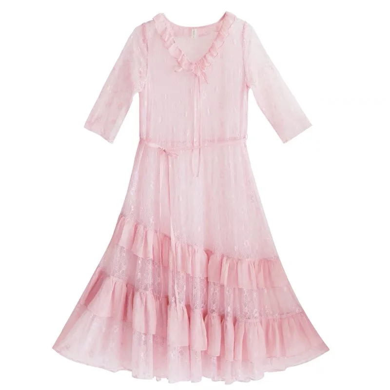 without inner dress IRINAY520 коллекция весна-лето новое поступление три четверти рукав с длинным рюшами кружевное платье пляжное платье женское - Цвет: without inner dress