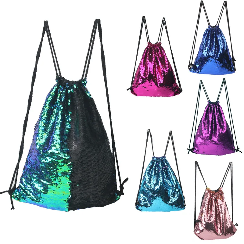 

2018 new pink Leisure Yoga Mermaid sequins sport drawstring outdoor backpack