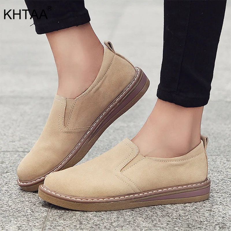 

2019 Women Oxford Flats Casual Slip On Loafers Suede Leather Sewing Elastic Band Retro Round Toe Fashion Boat Shoes Ladies