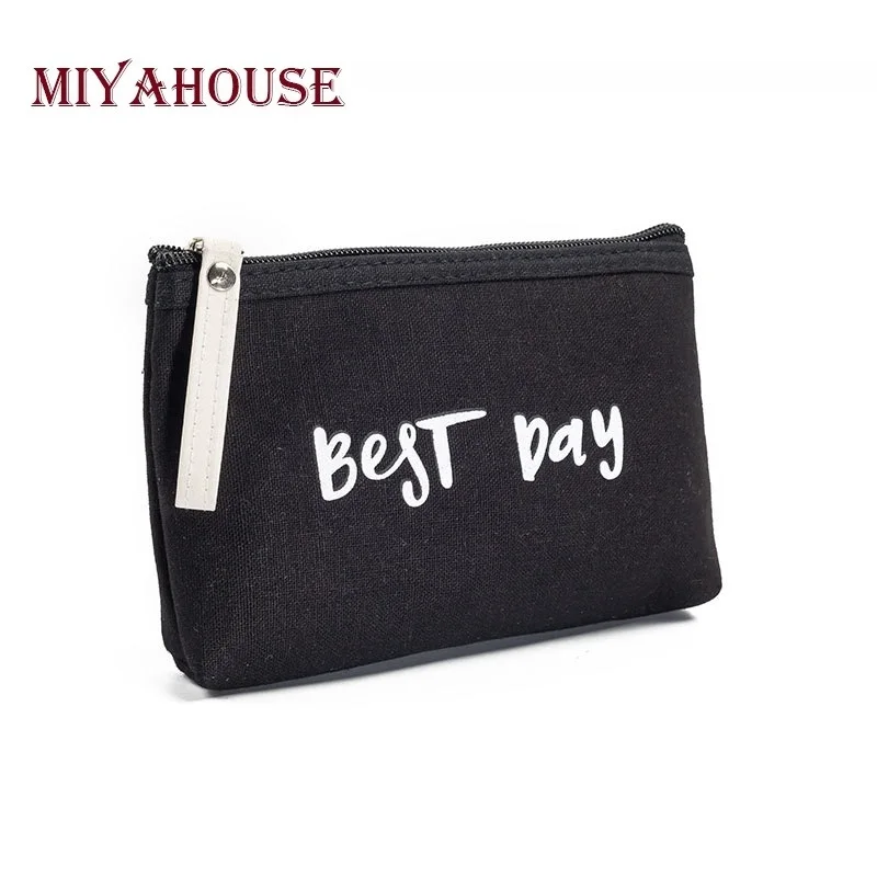 

Miyahouse Women Canvas Cosmetic Bags Letter Print Make Up Bag Girls Zipper Portable Travel Makeup Pouch For Female