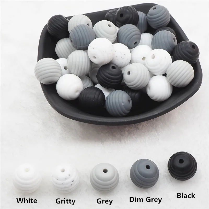 Grey Series Chenkai 20 шт. силиконовые спираль Прорезыватель бусины DIY Детские Соска для купания манекен Прорезыватель для зубов Монтессори сенсорными ювелирных изделий игрушечный бисер - Цвет: Grey Series
