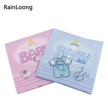 

[RainLoong] Baby Shower Napkin For Boy And Girl Gender Reveal Party Tissue Napkin Decoration Serviettes 33*33cm 5packs