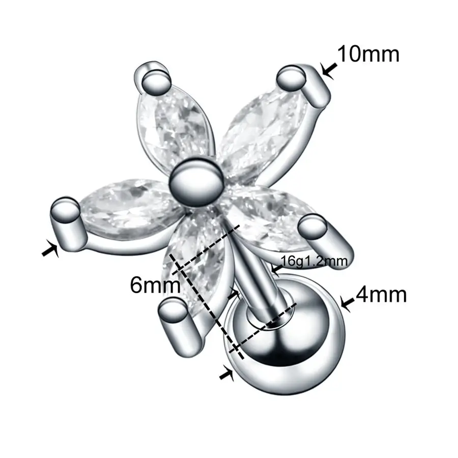 1 шт. Сталь Украшенные цветком из страз, ушной хрящ Хеликс Orelha ухо гвоздик для козелка пирсинг со штангой кольцо для пирсинга губ кольца пикантные очаровательные ювелирные изделия 16G - Окраска металла: Style3
