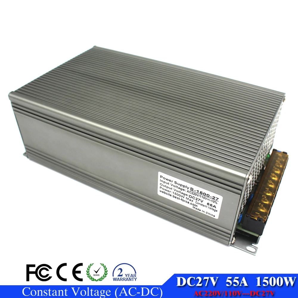 Mean Well PSP-600-27 Enclosed Switching AC-to-DC Power Supply, Single Output, 27V, 0-22.2A, 600W, 3.7" H X 4.7" W X 6.7" L