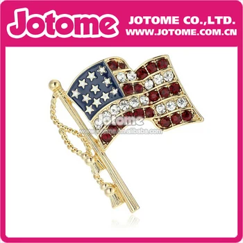 

100pcs/lot Boxed Gold-Tone Patriotic American Flag Brooches and Pin Custom for 4th of July