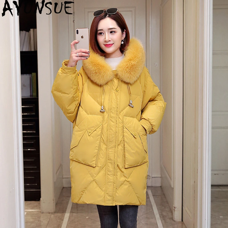 

AYUSNUE 2020 New Parka Winter Jacket Women Down Cotton Coat Hooded Fox Fur Collar Korean Warm Oversized Parkas Mujer 18109