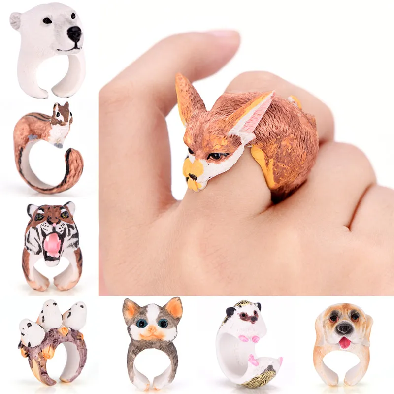 

Cute Cartoon Animal Bend Ring Funny Cat Dog Rabbit Bird Fox Bear Tiger Finger Rings 3D Cuff Open Adjusted Rings