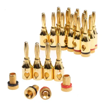 

20PCS Gold Plated with Red/Black Ring 5mm Banana Plug Connectors Musical Speaker Cable Wire Screw Banana Plug Connector
