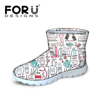

FORUDESIGNS Women's Boots Flats Cartoon Cute Nurse Pattern Winter Snow Boots for Ladies Waterproof Rain Boots Casual Warm Shoes