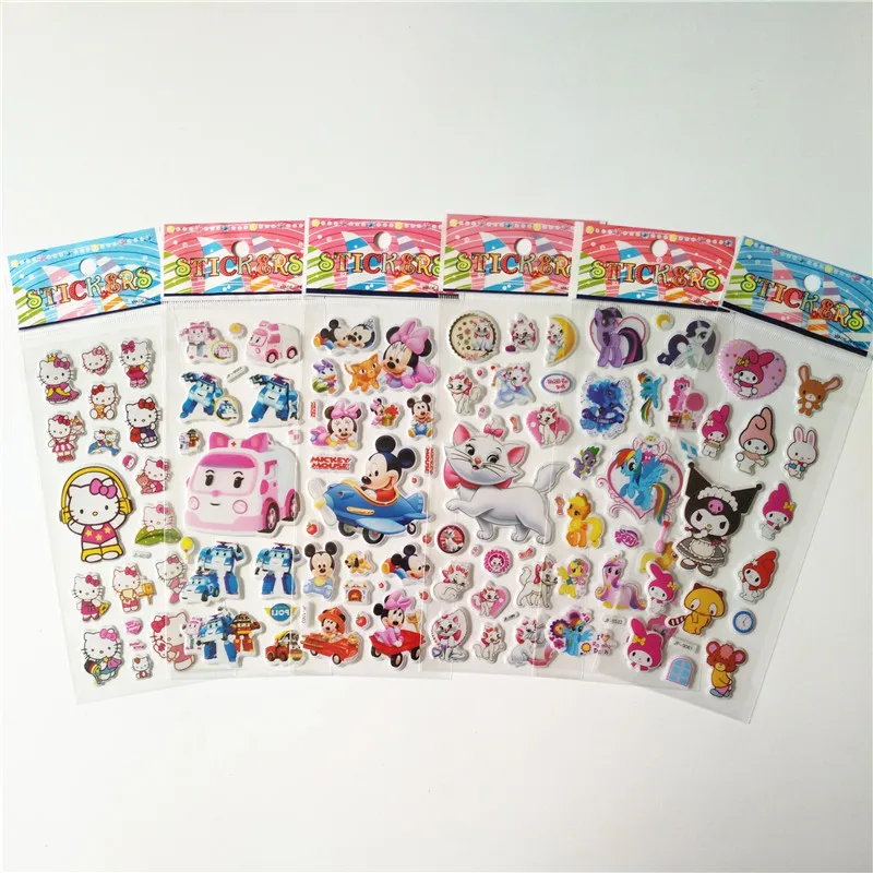 

60pcs Different 3D Unicorn Puffy Bubble Sticker Cartoon Spiderman Mickey Dragon Ball Spongebob Sticker Set Toy Gift for Kids