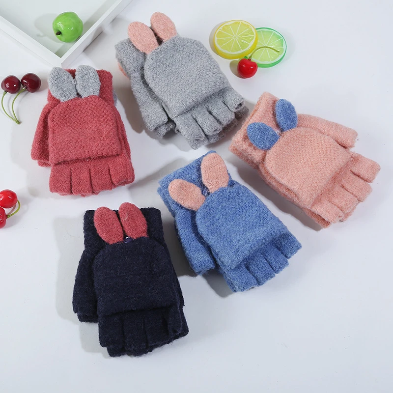 

Winter Gloves Woman Thicken Warm Gloves Five Fingers Flip Animal Knit Winter Women Wool Wrist Cute Gloves