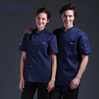 

Double-breasted Cotton Skin Logo Chef Uniform Restaurant Kitchen Hotel Cake Canteen Work Jacket Unisex Short-sleeved Chef Shirt