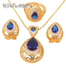 Oro amarillo Plateado Azul zirconia Cristal de La Salud Níquel y Sin Plomo libre Pendiente Del Collar Del Anillo de tamaño #6.75 #7.5 #8.5 de La Joyería JS307