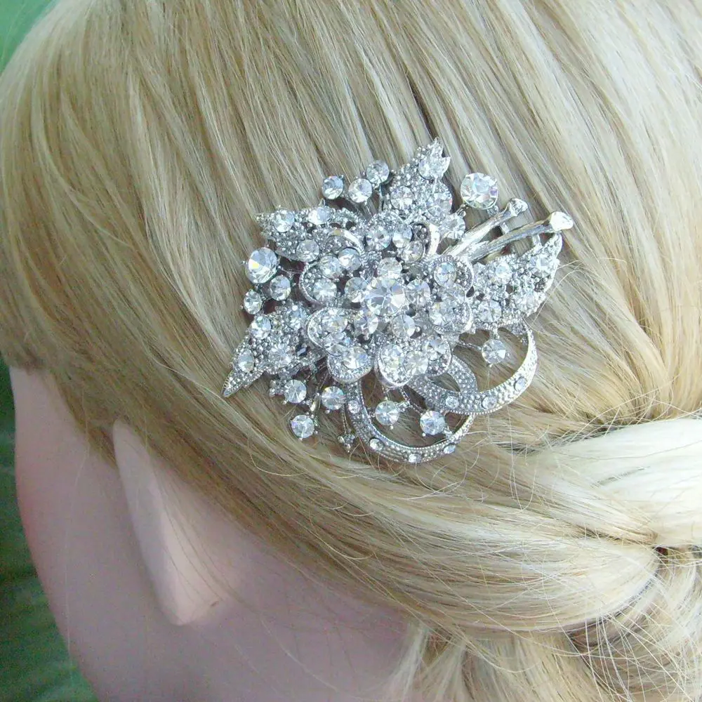 

Bridal Hair accessories Wedding Hair Comb Silver-tone Clear Rhinestone Crystal Flower Hair Comb Bridal Hair Comb FSE04646C1