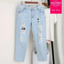 XL-5XL плюс Размеры с высокой талией, джинсы для женщин, Новинка осени Отверстия Брюки с заниженным шаговым швом свободные джинсовые брюки женские хлопковые носки длиной до щиколотки Брюки-Капри L1003