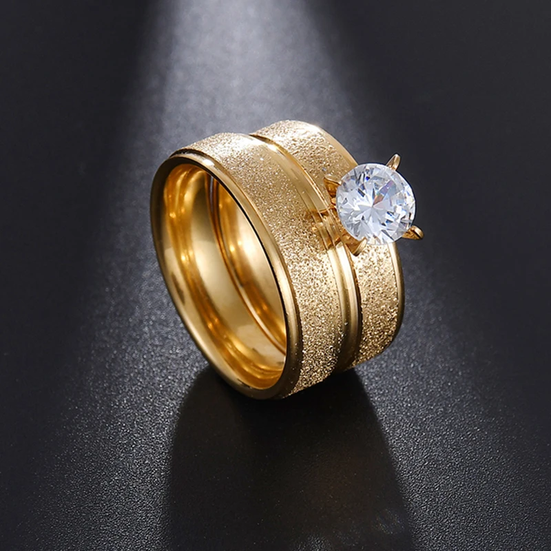 Auxauxme Bling White Stones Engagement Rings for Couples Golden Titanium Steel Romantic Wedding Ring Women Men Jewelry wedding rings finger rings engagement rings couple rings stone rings titanium steel rings