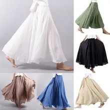 Горячая Новая модная женская юбка длинная богемная плиссированная Этническая длинная Макси Повседневная Свободная пляжная Сарафан юбка