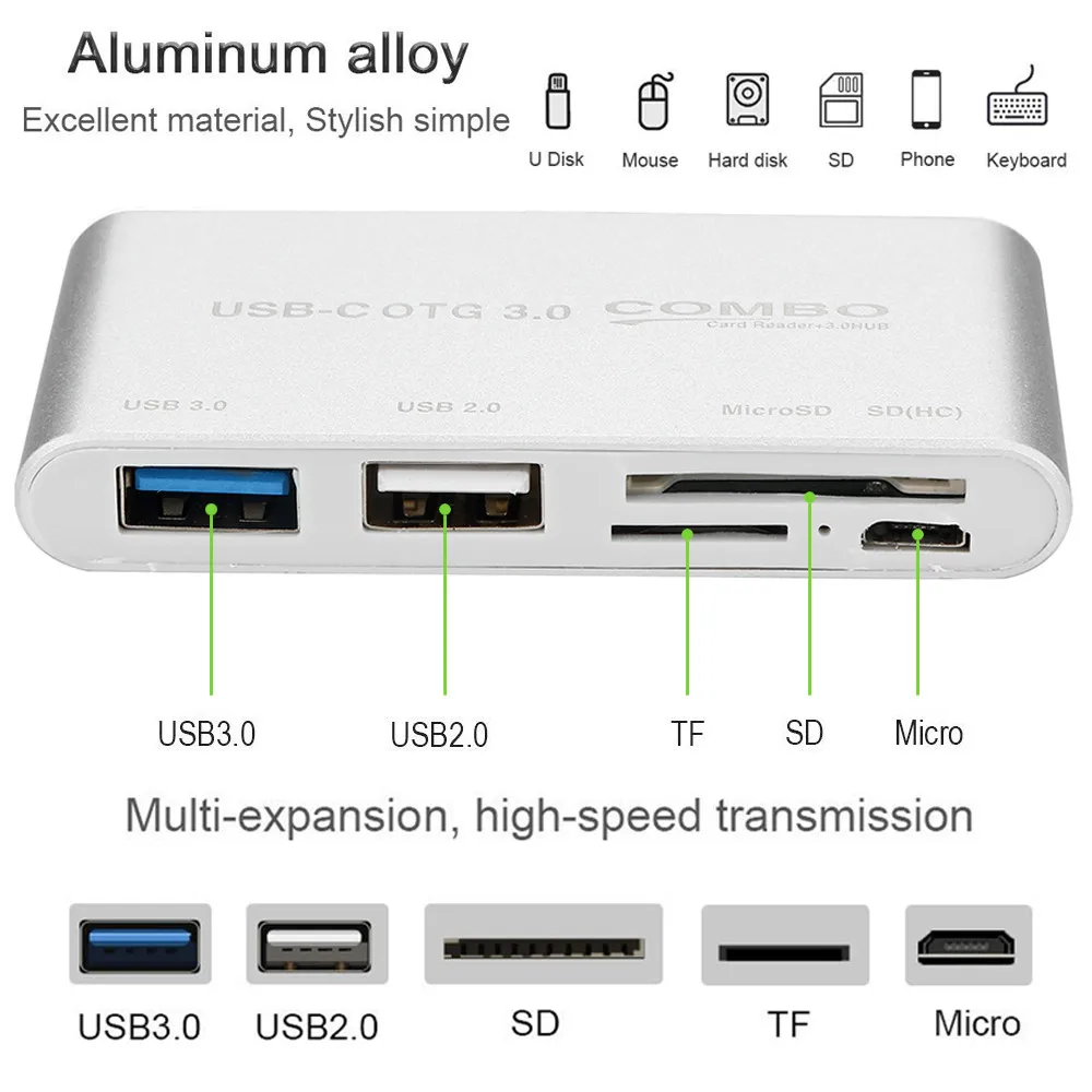 5 в 1 USB C концентратор Тип C SD TF кард-ридер USB 3,0 хабы с Micro USB порт питания Sup порт ing несколько форматов карт 31