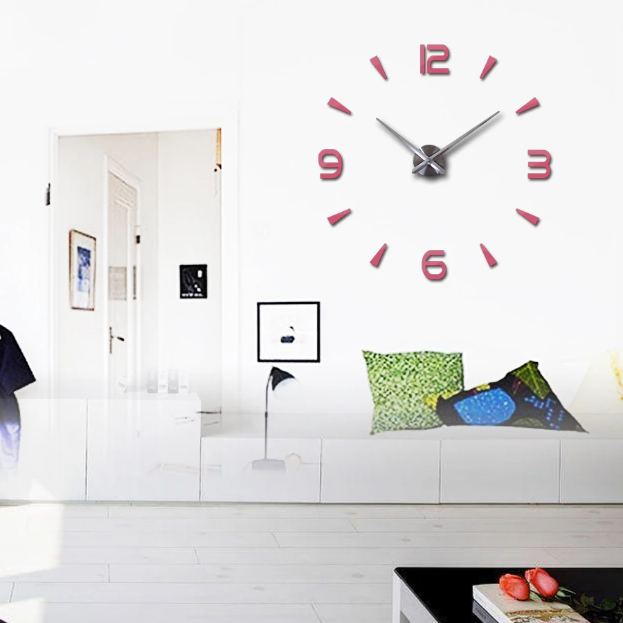 Fashion new Diy acrylic mirror wall clock big quartz watch still life clocks living room home decoration 3d stickers Europe