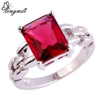 

lingmei $0.99 Big Promotion Wholesale Red Cubic Zirconia Silver ColorRing Size 6-9 10 11 Women Popular Beautiful Jewelry