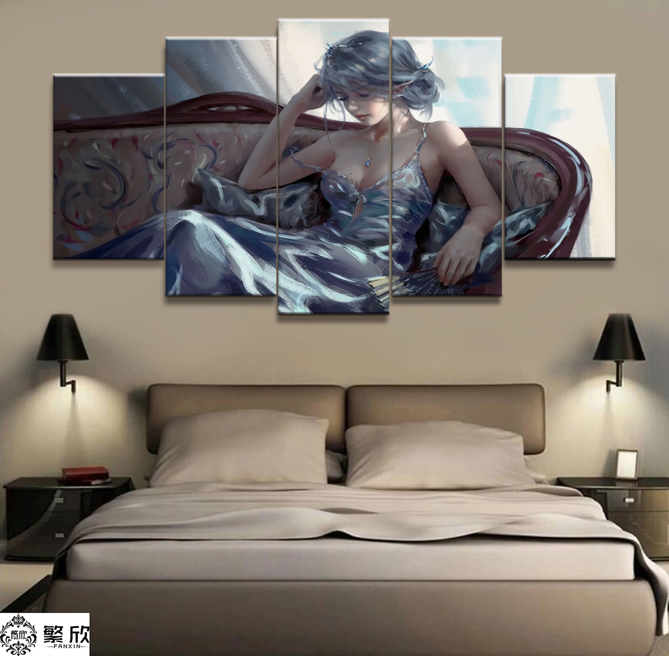 

Home Decor Modular Canvas Picture 5 Piece WLOP Ghost Blade Angel Princess Anime Painting Poster Wall For Home Canvas Wholesale