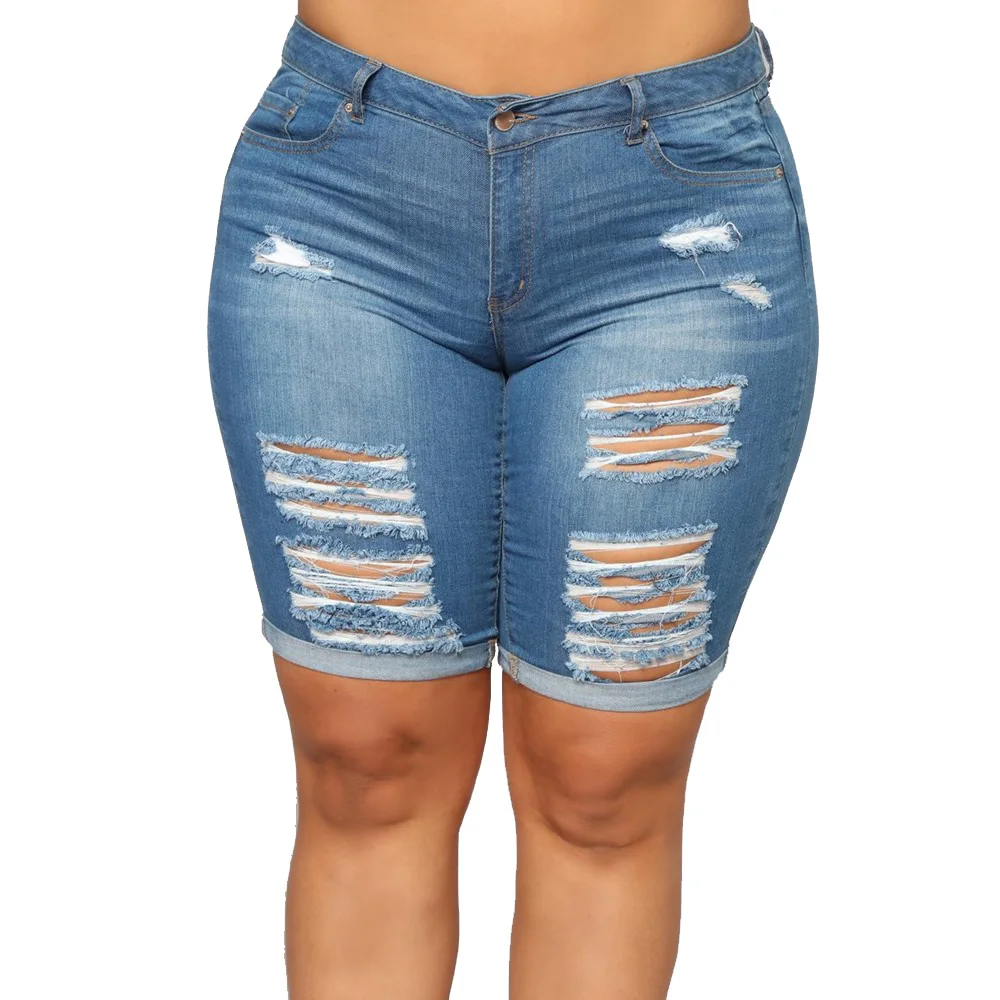 Wipalo женские плюс размер рваные потертые повседневные джинсовые шорты со средней талией шорты скинни модные летние шорты 5XL