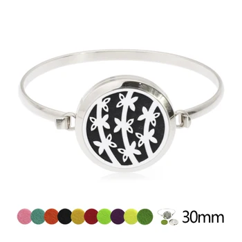 

Bamboo 30mm essential oil Diffuser locket bangle bracelet with screw top send 10pcs free pads color randomly