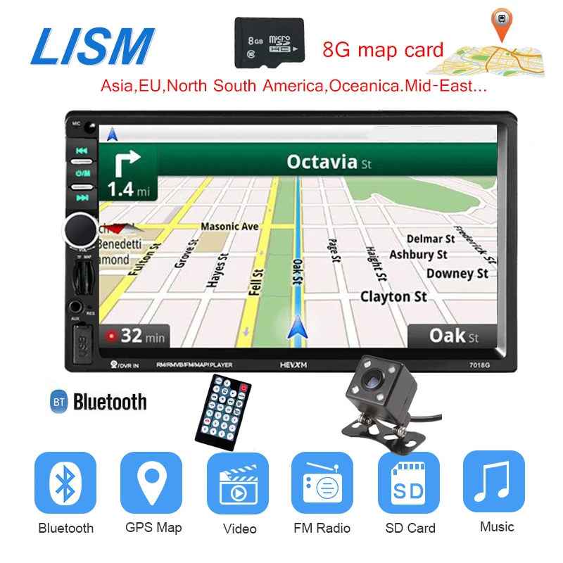 

LISM Bluetooth Car Multimedia Player GPS Navigation Autoradio 7'' Touch Screen MP5 Player USB TF Stereo Video 2 din Car Radio