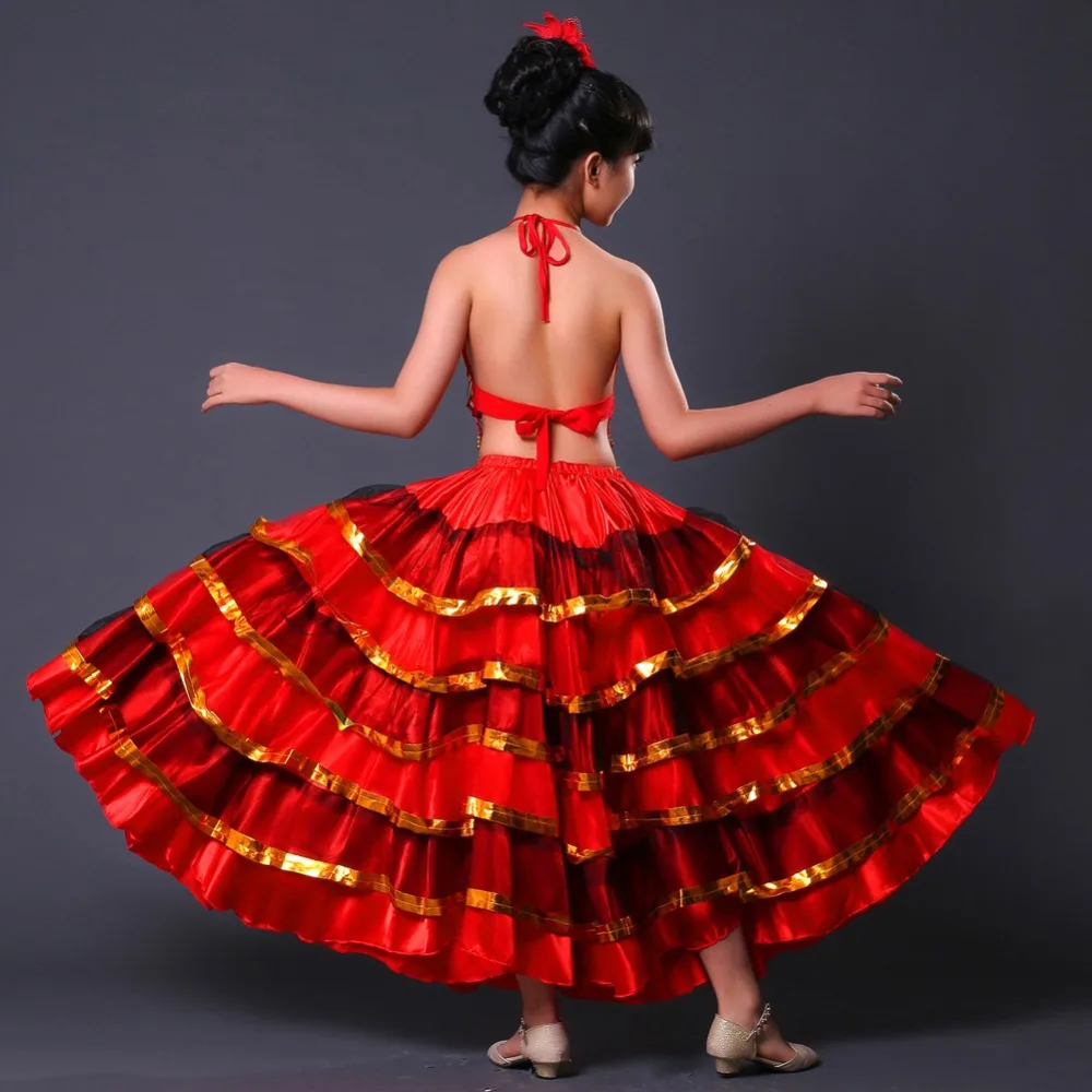 LOlanta Girls Spanish Flamenco Skirt Gypsy Belly Dancer Performance Costume Set 4-11 Years kids clothes children dance suit