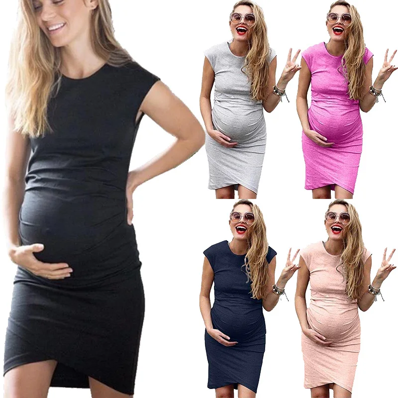 

Ladies dress summer sexy round neck bag hip irregular short-sleeved women's dress