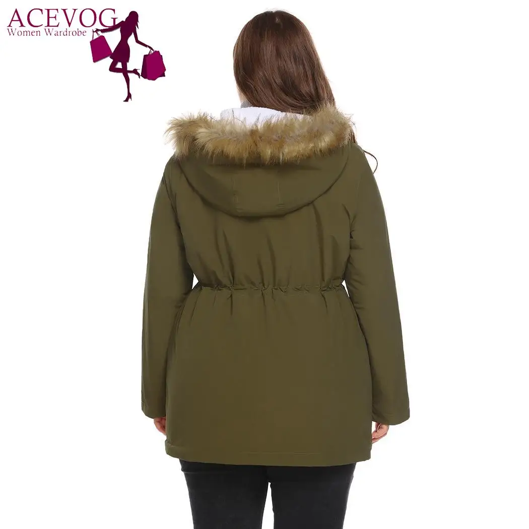 La Parkas À D'hiver army Solide Plus Épaissie Femmes Polaire Acevog Étanche Hiver Casual Chaud Green Taille Blue Outwear Capuche Veste Puffer Black navy 6fyb7g