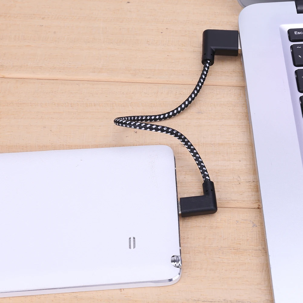 

A087 Connect The Micro Usb Cable To Charge 90 -degree To The Right Angle Of The Black Nylon Braid Synchronization Data S