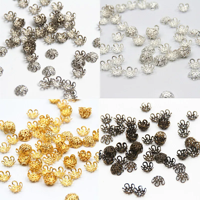 

300Pcs/lot Pick 4 Colors 5Leaf Hollow Flower End Beads Caps 10mm Jewelry Findings Making DIY Jewelry Supplies