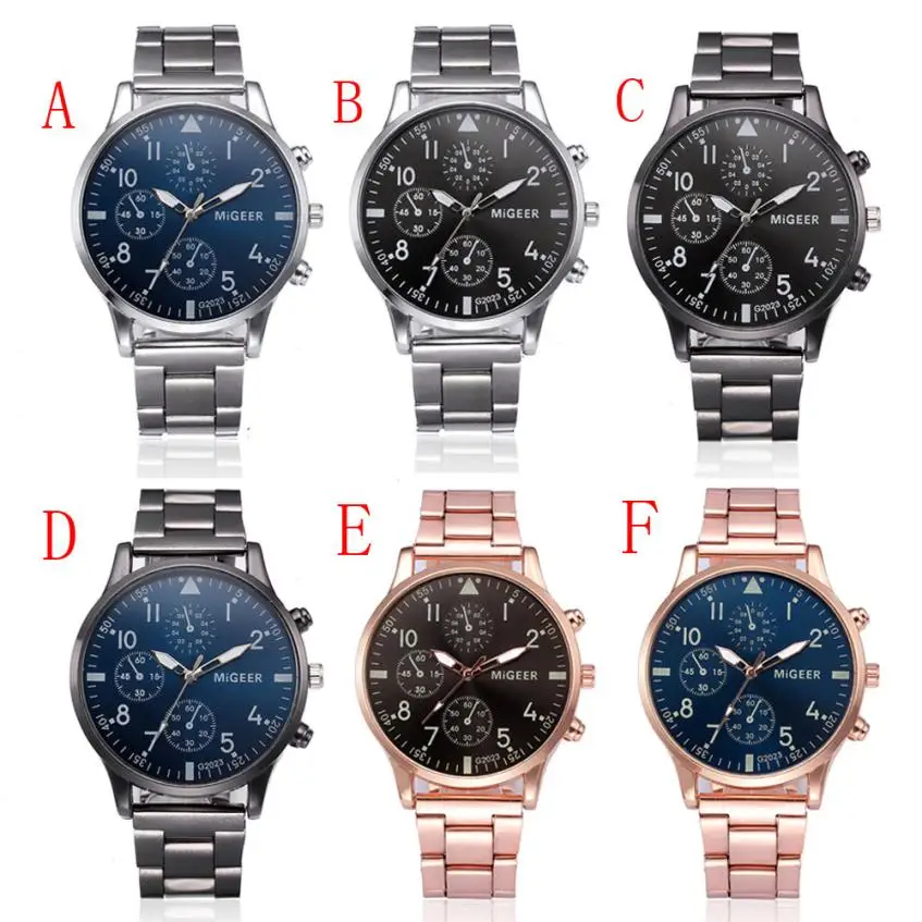 Fashion Men Crystal Stainless Steel Analog Quartz Wrist Watch Bracelet men's watches analog