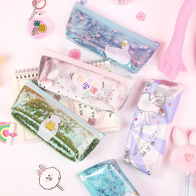

Girl Heart Into The Oil Sandpaper Bag Net Red Duck Stationery Bag Sequins Large Capacity Pencil Case