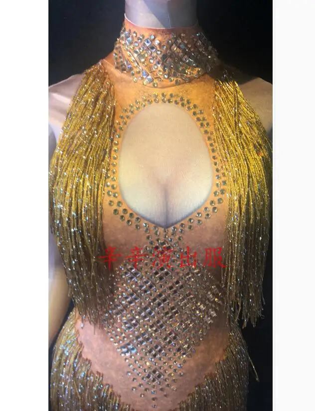 Women Sleeveless Bodysuit Bar Modern Female Singer Hosted Silver High Collar Tassel Big Stretch Adult Jumpsuits Stage Costume corset bodysuit Bodysuits