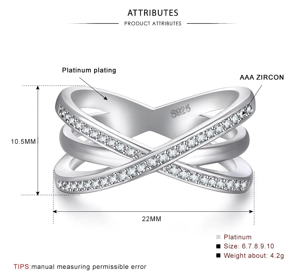 Модное однотонное кольцо из серебра 925 пробы для женщин, крестообразное Изысканное вечернее кольцо с цирконием, Серебряное ювелирное изделие с микропокрытием