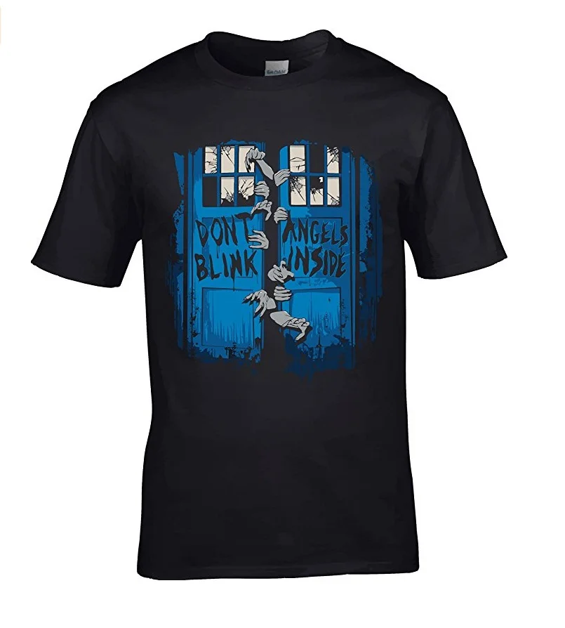 us 10 67 11 off doctor who theme do not open angles print cotton t shirt o neck men t shirt cosplay costume black t shirts top in movie tv angles theme