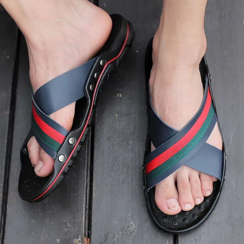 Kopen YEINSHAARS Merk 2019 Zomer Mannen Slippers Lederen Kruis Riem Strand Water Schoenen Mannen Hoge Kwaliteit Slippers Big Size 38 47