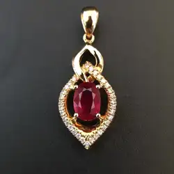 Рубиновое ожерелье с подвеской с инкрустированный стразами 0.774ct + 0.102ct 18 K розовое золото драгоценный камень тонкий Рубин-ювелирные изделия