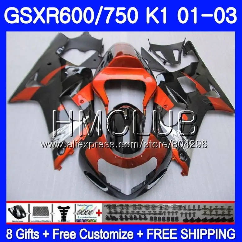 

Bodys For SUZUKI GSX-R750 Orange black GSXR 750 K1 GSXR600 01 02 03 3HM11 GSXR 600 01 03 GSXR-600 GSXR750 2001 2002 2003 Fairing