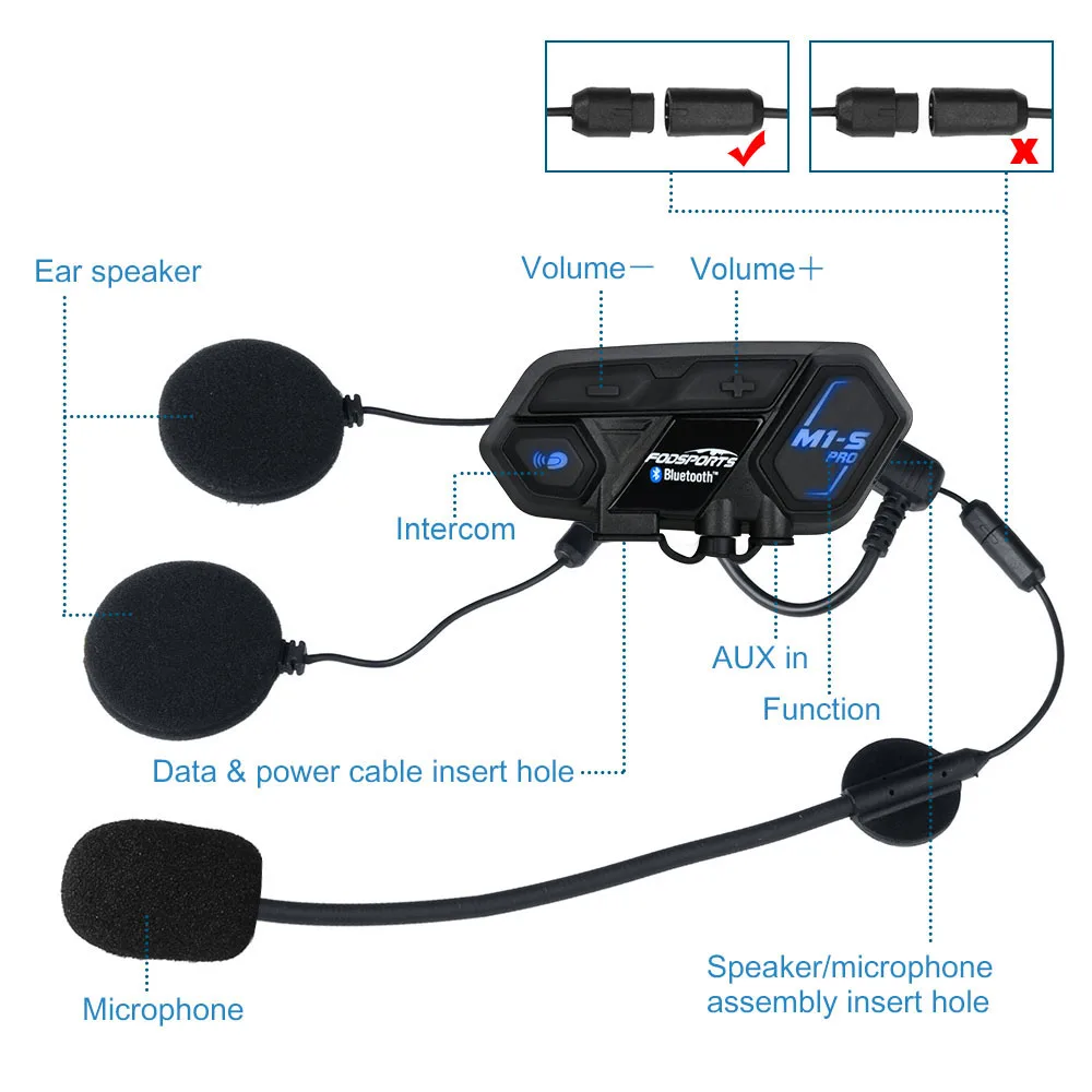 Fodsports 2 шт M1-S Pro мотоциклетный шлем Интерком bluetooth шлем гарнитура 8 rider 2000 м группа BT переговорные