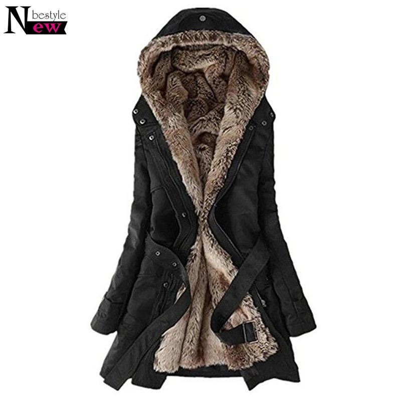 Fashion 2018 Winter Coat Women Hooded Faux Fur Coat Outerwear Warm Long Parkas Women Fur Jacket Coats Long Fur Liner Overcoat