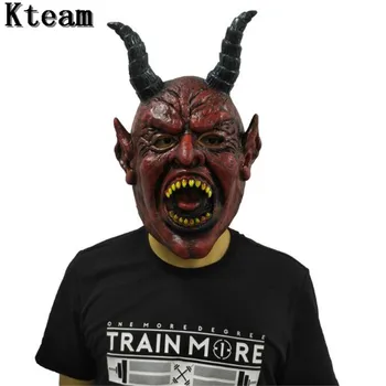

2018 New Scary Adult Costume Horn Mask Horror Party Cosplay Halloween Latex Scary Horns Red Devil Zombie Mask for Party Cosplay