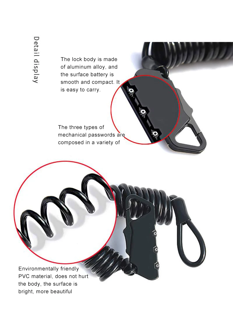 Мини-замок для велосипеда, портативный пружинный Противоугонный велосипедный комбинированный пароль, кодовый замок, 3 цифры, пружинный дисковый кабель, провод, замок безопасности